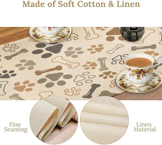 Dog Paw Table Runner,Kids Teens Cute Pet Animal Footprint Theme Pattern Print Tablecloth Burlap for Hotel Indoors Outdoor Dining Room Kitchen Home Decor,W13X L80 in