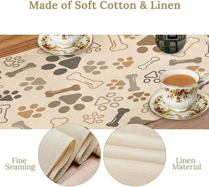 Dog Paw Table Runner,Kids Teens Cute Pet Animal Footprint Theme Pattern Print Tablecloth Burlap for Hotel Indoors Outdoor Dining Room Kitchen Home Decor,W13X L80 in