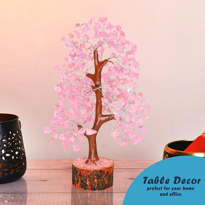 YATHABI Rose Quartz Tree - Pink Crystal Desk Decor - Feng Shui Gemstone Bonsai - Spiritual Gift for Positive Energy