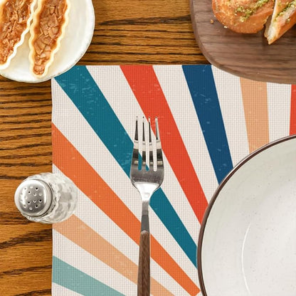 Placemats Set of 4 Retro Colourful Sunrise Place Mats Washable Table Dinner Mats Linen Table Mats for Kitchen Dining Party Home Kitchen Decor 12x18 Inch