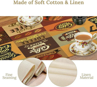 Coffee Table Runner,Vintage Style Coffee Beans Cups Theme Design Pattern Print Tablecloth Burlap for Hotel Indoors Outdoor Dining Room Kitchen Holiday Party, 13x90in