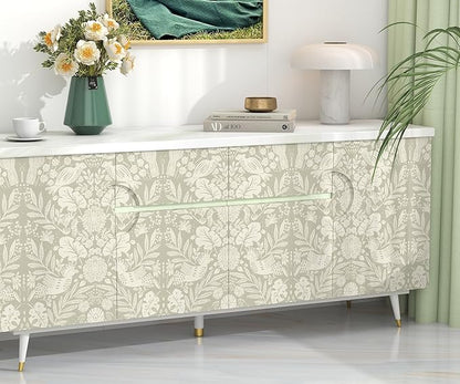 Boho Wallpaper Peel and Stick Wallpaper Vintage Leaf Contact Paper Self Adhesive Wall Paper Removable 17.3" X 393"Beige Art Decoration Floral Wallpapers for Bedroom Home Kitchen Cabinets Vinyl