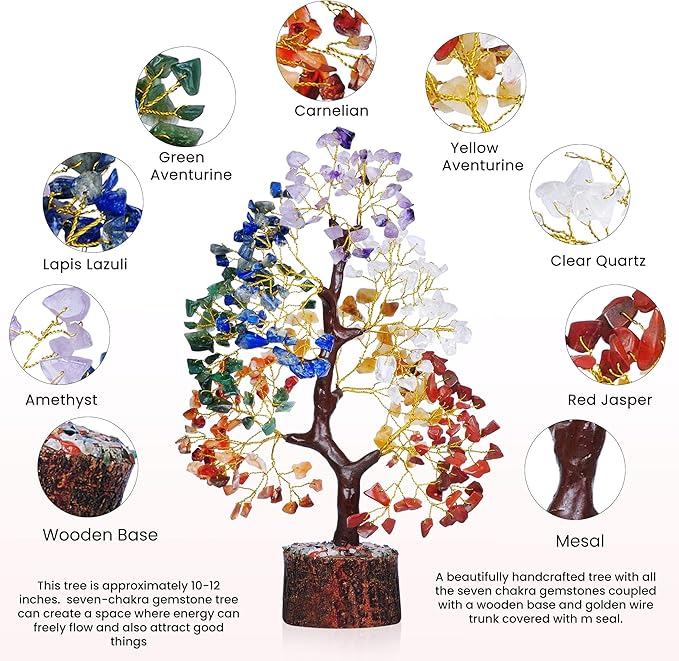 YATSKIA 7 Chakra Tree of Life, Crystals and Healing Stones, Birthday Gifts for Women - Crystal Tree for Positive Energy, Home Office Decor, Spiritual Gifts for Women