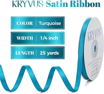 Premium Double Faced Turquoise Blue Satin Polyester Ribbon, 1/4 Inch X 25 Yards, Perfect for Gift Wrapping, Crafts, Wedding Decor, Special Occasions