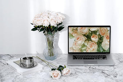 SITUMEIZI 15PCS Artificial Roses Silk Flowers Fake Roses Realistic Bouquet Long Stem with Gift Box for Mother's Gift Day Home Party Wedding Decorations(Champagne)