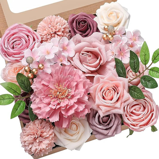 Serwalin Artificial Pink Flowers Fake Flowers Cake Flowers Silk Flowers Wedding Spring Rose for Decoration DIY Craft Combo Centerpieces Bridal Bouquet Home Decor