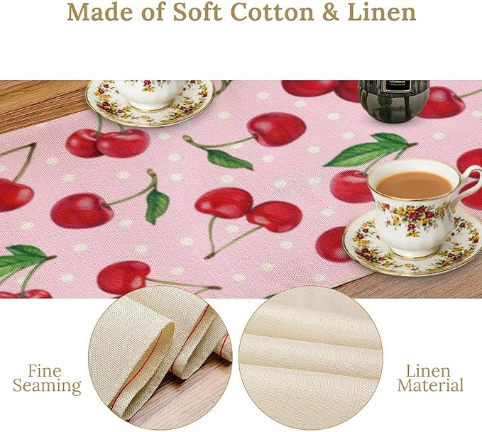 Red Cherry Table Runner,Spring Summer Fruit Tropical Birthday Party Decorations Dining Room Home Kitchen Table Decor 13 x 36Inch