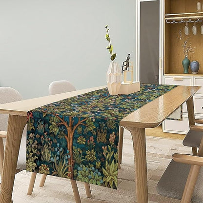 William Morris Floral Table Runner, Vintage Green Botanical Printed Table Runner for Home Kitchen Dining Table Decoration,13x108 Inch