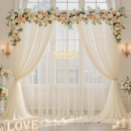 Champagne Tulle Backdrop Curtain for Parties Wedding 10ft×8ft Champagne Sheer Backdrop Curtains for Baby Shower Bridal Shower Reception Birthday Party Photoshoot Decorations 2 Panels 5ft × 8ft