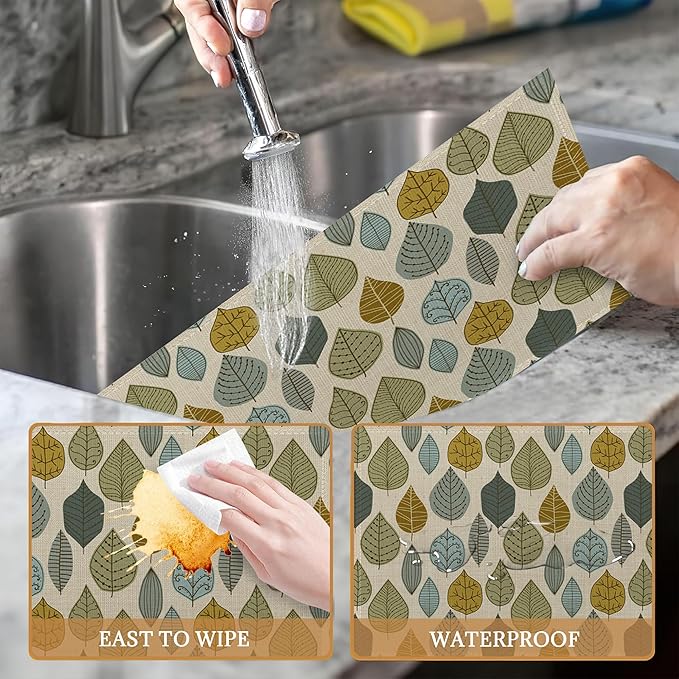 Placemats Set of 6, Autumn Leaves Abstract Leaf Linen Place Mats,Modern Washable Table Placemats 12"x18" Heat Resistant Table Mats for Dining Kitchen Party Holiday Decoration