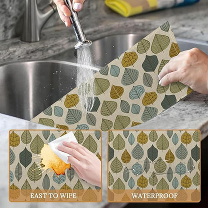Placemats Set of 6, Autumn Leaves Abstract Leaf Linen Place Mats,Modern Washable Table Placemats 12"x18" Heat Resistant Table Mats for Dining Kitchen Party Holiday Decoration