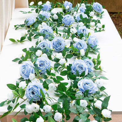 6FT Bendable Flower Garland, Artificial Rose Vine Hanging Floral Garland Decoration for Weding Home Room Wall Decor (Blue, 1pcs)