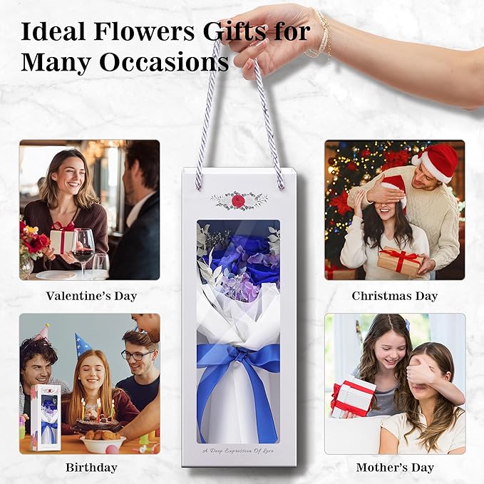 Flower Bouquet Gifts for Her, Flowers for Delivery Prime, Preserved Roses Flower Gifts for Women, Valentines Flowers, Mom Gifts from Daughter Son, Birthday Gifts, Real Roses,Blue Roses