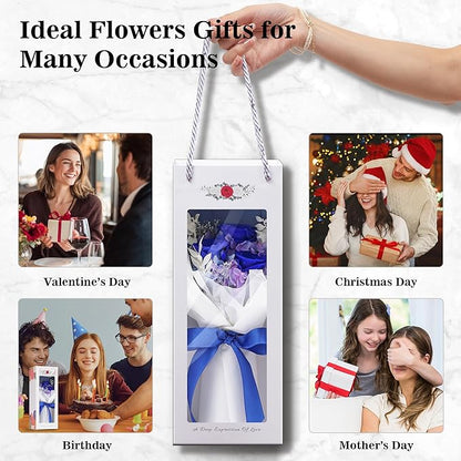 Flower Bouquet Gifts for Her, Flowers for Delivery Prime, Preserved Roses Flower Gifts for Women, Valentines Flowers, Mom Gifts from Daughter Son, Birthday Gifts, Real Roses,Blue Roses