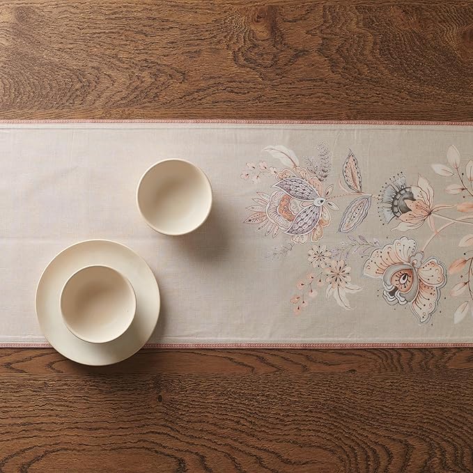 Maison d' Hermine Tablerunner 100% Combed Cotton Premium Table Runner Decorative Table Covers, Dining, Wedding, Banquet, Buffet, Society Florals, Double Layer - (14.50"x108")