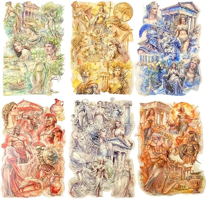 TIAMECH Greek Mythology PET Stickers - 90 Pcs Goddess Sea Sun God Legend Design, Waterproof Sticker for Journaling & Scrapbooking, Junk Journal Supplies, Ephemera & DIY Crafts