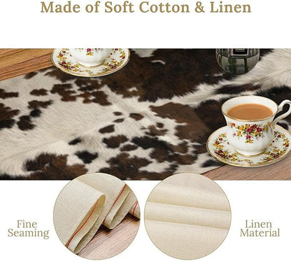 Cow Print Table Runner, Brown Cowhide Print Western Style Table Runner Country Farmhouse Cottage Cow Patten Table Decoration for Home Kitchen Dining, 13x70 Inch
