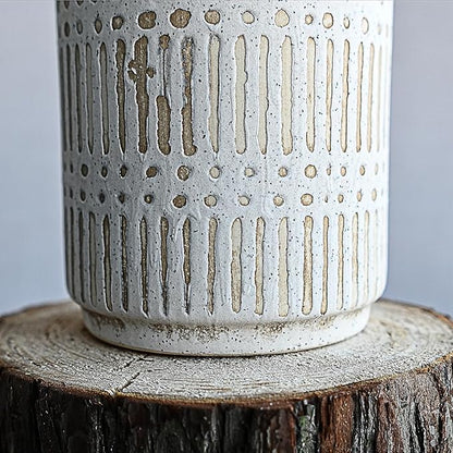 Rustic Ceramic Vase for Living Room Bedroom 11.02'' Antique White Flower Vase for Bouquet Fake Plant Home Decor Office Table Shelf Fireplace Centerpieces Retro Vintage Classic Modern