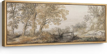 SIGNFORD Large Framed Canvas Print Wall Art Classical Forest Sketch Vintage Style Tree Illustrations Modern Art Relax/Calm Warm for Living Room, Bedroom, Office - 60"x20"