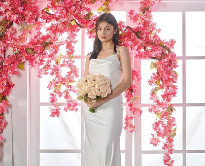 Rose Artificial Flower 28pcs Realistic Faux Silk Roses Fake Flowers Bouquets Arrangements Decor for Wedding Spring Mother's Day, Home Table Decorations, Champagne Flower