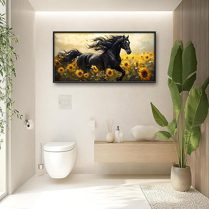 Horse Sunflower Large Decor Wall Art Framed Pictures for Living Room, Animal Oversized Canvas Print Painting Modern Extra Large Framed Artwork for Bedroom Office Home Decor 60"x30"
