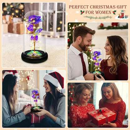 Childom Christmas Rose Gifts for Women,Birthday Gifts for Women Mom Christmas,Flowers for Delivery Prime,Purple Light Up Rose in A Glass Dome,Anniversary Rose Gift for Her Grandma Valentines Day