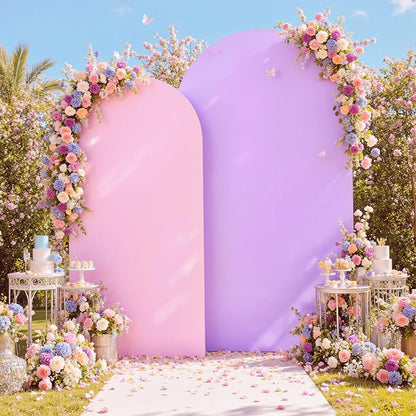 Pink Purple Arch Backdrop Cover Set of 2-7.2ft 6ft Dual Color Wedding Arch Cover-Wrinkle Free Stretchy Spandex Fitted Chiara Arch Stand Cover for Birthday Mermaid Party Baby Shower Photo Photography