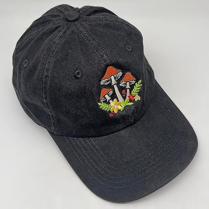 Cute Flower Hat, Elegant Floral Embroidered Adjustable Baseball Cap for Men Women, Gifts for Flower Lovers, Black
