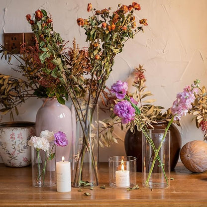 Devilfire 12Pcs Glass Cylinder vases for Centerpieces, 6 Inches Tall Flower Vases Wedding Decorations,Bulk Cylinder Flower& Plant Vases,Hurricane Candle Holder for Table Shelf, Party.