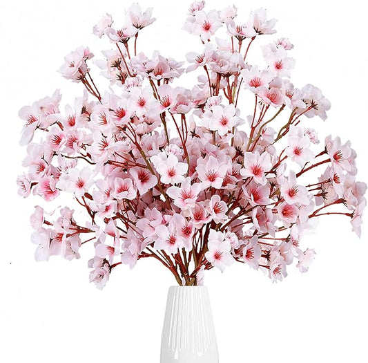 Sggvecsy Artificial Cherry Blossom Flowers 6 Pcs Faux Cherry Blossom Stems Faux Silk Cherry Blossom Branches 15.7’’ Fake Peach Flowers for Vase Arrangements Home Wedding Table Decor (Pink)