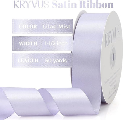 Lilac Mist Satin Ribbon, Double Faced 1-1/2 Inch X 50 Yards Lilac Mist Ribbon, Premium Satin Ribbon for Gift Wrapping, Crafts, Hair Bow Making, Sewing, Flower Bouquet, Wedding Party Decor
