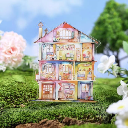 TIAMECH Dreamy Little Nest PET Stickers - 30 Pcs Warm Home & Rainbow Residence Cottage Design, Waterproof Sticker for Journaling & Scrapbooking, Junk Journal Supplies, Ephemera & DIY Crafts