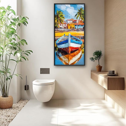 Colorful Boat Wall Art Large Tropical Coastal beach Pictures Wall Decor nautical seaside Canvas Prints Graffiti summer vacation painting Framed Artwork for bathroom Bedroom Living Room 30"x60"