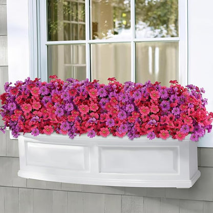 24 Bundles Artificial Flowers for Outdoors, Realistic Fake Silk Flowers for Outside Decoration, No Fade Faux Plants Outdoor Planter Window Box Porch Patio Decor(Purple+Rosy red)