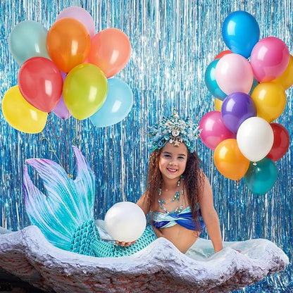 GOER 3.2 ft x 8.2 ft Metallic Tinsel Foil Fringe Curtains Party Photo Backdrop Party Streamers for Birthday,Graduation,New Year Eve Decorations Wedding Decor (Light Blue,1 Pack)