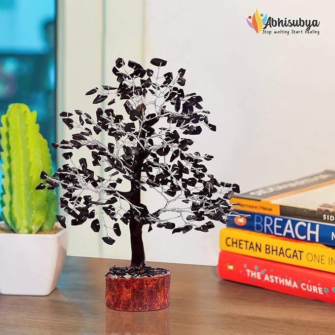 Black Tourmaline Silver Wire Handmade Crystals and Healing Stone Natural Gemstone Fortune Bonsai Money Tree | Good Luck | Wealth | Prosperity | Home Office Decor | Spiritual Gift | Feng Shui