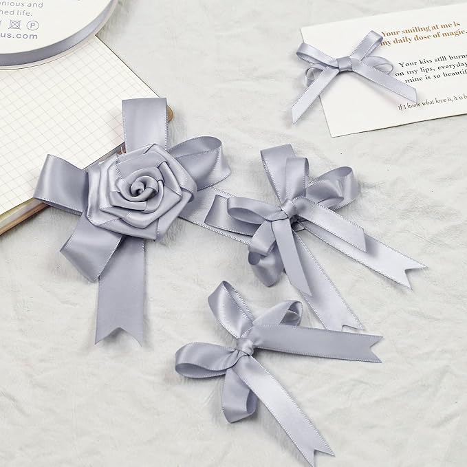 Gray Satin Ribbon, Double Faced 1/2 Inch X 50 Yards Gray Ribbon, Premium Satin Ribbon for Gift Wrapping, Crafts, Hair Bow Making, Sewing, Flower Bouquet, Wedding Party Decor