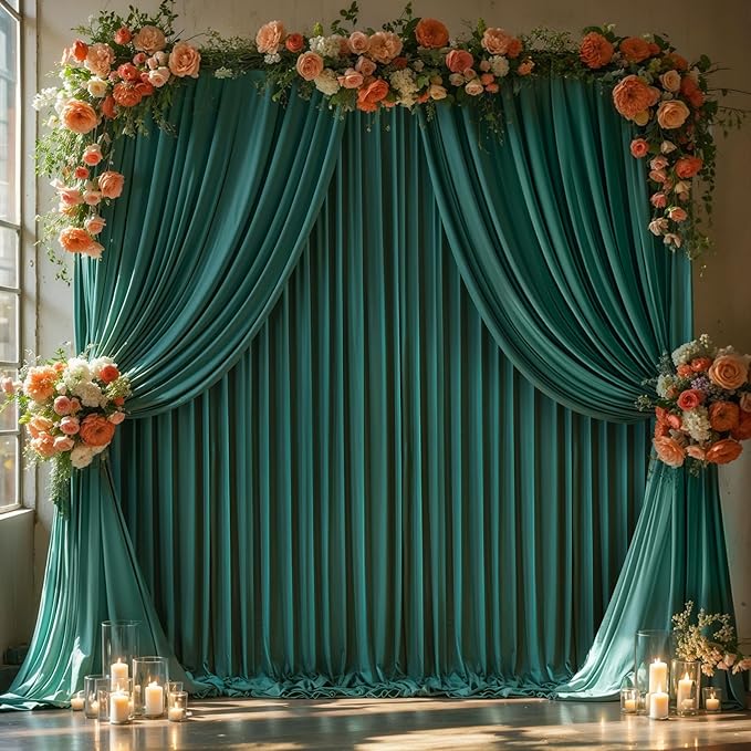 Hunter Green Backdrop Curtain-Wrinkle-Free Polyester Fabric Green Photography Curtains for Wedding Party Photo Background Decorations- 32 X10FT (Hunter Green)