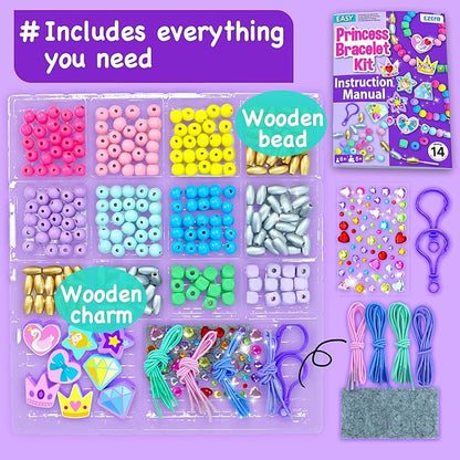 EZCRA Kids Bracelet Making Kit – Make 14 Jewelry Kit for Girls Age 5 - Beads for Kids - Friendship Bracelet Craft Set - Easy DIY Bracelet Kit, Gift for Girls 4-6