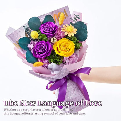 Flowers for Delivery Prime Forever Flowers Preserved Roses Bouquets Purple Flower Birthday Gifts for Women Valentine's Day Mothers Day Graduation