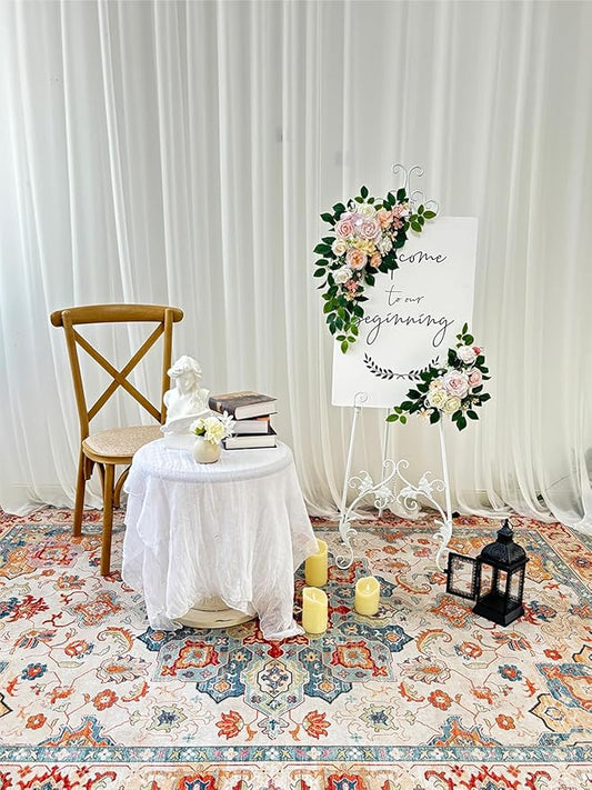 Pack of 2 Wedding Arch, Artificial Flowers, Wedding Decor，Flower Garland Be Suited to Banquet, Party, Reception Entrance Welcome Sign and Background Decoration (Light Pink)