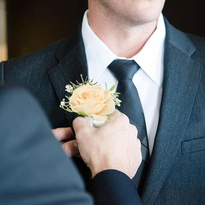 SITUMEIZI 2Pcs Champagne Corsage and Boutonniere Set,Corsage Wristlet for Prom Decor,Boutonniere for Men Wedding Flowers Accessories Party Suit Decoration