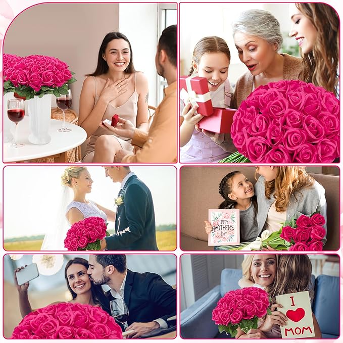 150 Pcs Roses Artificial Flowers, Silk Red Artificial Flowers Petals Long Stem Roses for Wedding Bouquet Home Party Decor