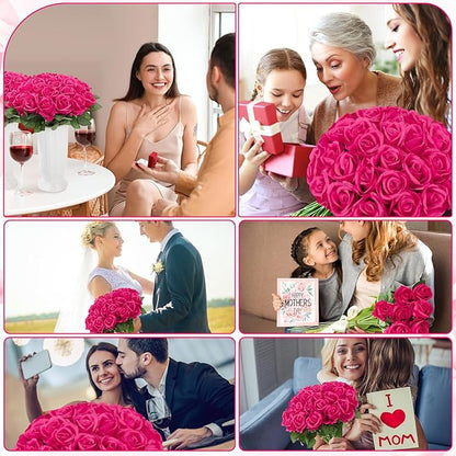 150 Pcs Roses Artificial Flowers, Silk Red Artificial Flowers Petals Long Stem Roses for Wedding Bouquet Home Party Decor