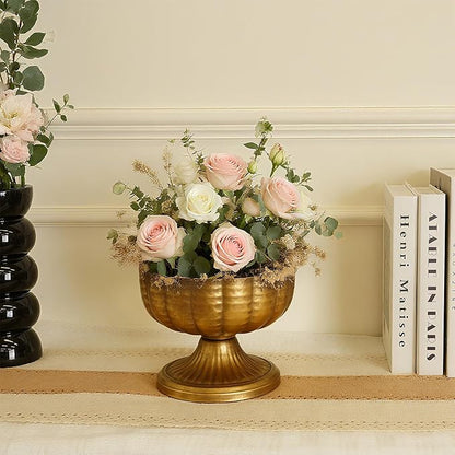 Retro Gold Vases for Centerpieces Set of 2 Brass Metal Vases for Flowers Decorative Pedestal Bowl for Table Centerpieces Floral Arrangments on Housewarming Wedding Party