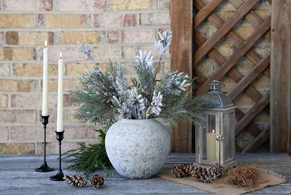Hand Glazed Rustic White Ceramic Vase Flower Vase, Big Textured Round Vase for Centerpieces, Kitchen, Living Room, Bedroom Decor Gifts
