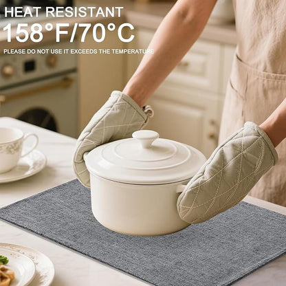 Homaxy Cloths Placemats for Dining Table Set of 8, Heat Resistant Washable Cotton Linen Blend Table Mats, Easy to Clean Place Mats for Indoor Outdoor Party Kitchen Decoration, 13" x 19", Dark Grey