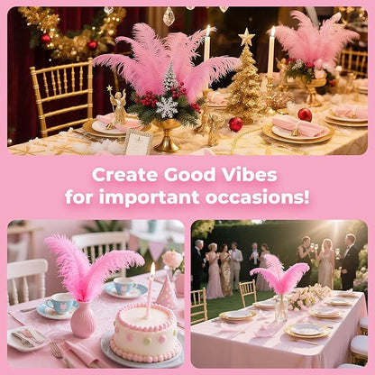 Piokio 10 pcs Pink Ostrich Feathers 14-16 inch(35-40 cm) Bulk for Wedding Party Centerpieces, Gatsby Decorations