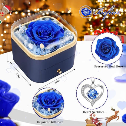 Beferr Christmas Day Rose Gifts for Mom Women Birthday Gifts Preserved Real Rose with Necklace Eternal Roses Forever Flowers for Delivery Prime Xmas Day Flower Gifts for Grandma Wife Daughter Sister