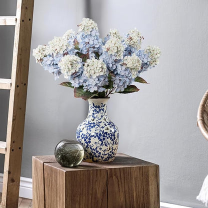 Fake Flowers Hydrangea Silk Flowers with Stems White Flowers Fake Flowers in Vase Hydrangea Artificial Flowers Winter Flowers Artificial for Decoration Vase Decor 24"8PCS Blue Without Vase